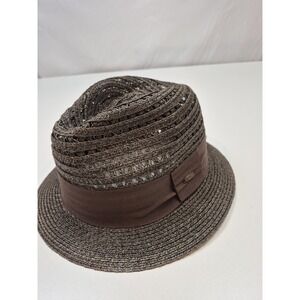 Scala Fedora Hat Trilby Fitted Mens L Brown Straw Breathable Lightweight Summer